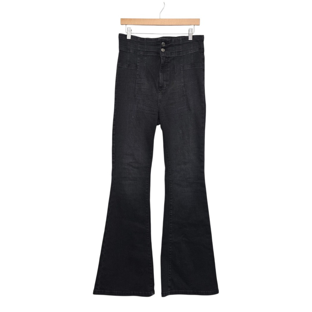 We The Free Free People Just Float On Flare Jeans Black High Rise Size 31